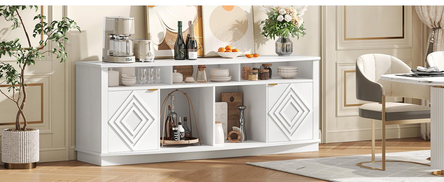 【SPOTLIGHT DAY】ONBRILL LED TV Stand for 80 Inch TV, 70 Inch Entertainment Center with Power Outlets, Modern TV Console Gaming Media Television Stands with Storage for Living Room, Bedroom, Gaming Room