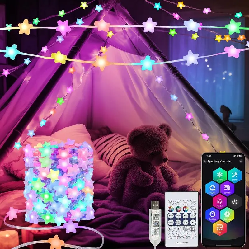 Outdoor sportsware Smart Star Fairy Lights Color Changing String Lights APP Control for Dorm| 33Ft 66LED, 16 Million Colors, Remote, DIY, Music Sync, Twinkle Lights for Kid's Bedroom Classroom Christmas Decor,USB Plug