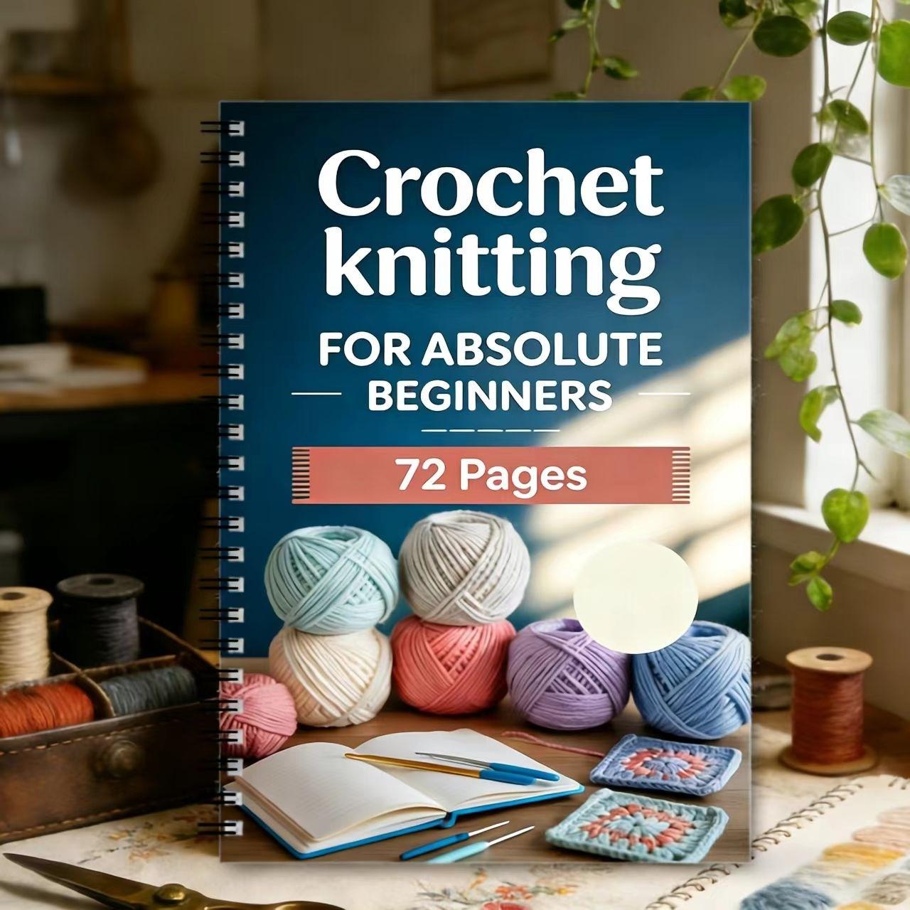 Beginner Crochet Hook Book, Basic Stitch Guide & Spiral Notebook, Yarn Craft Planner, Portable Knitting & Crochet Hobby Tool