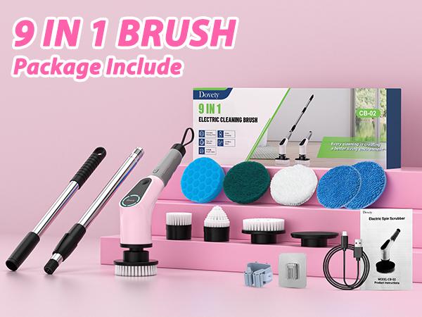 <Dovety> Cleaning Brush Electric Spin Scrubber, Cordless Shower Scrubber, , with 4 Replaceable Brush Heads 3 Adjustable Extension Handle, 2 Adjustable Speeds for Bathroom, Tub, Tile, Floor, Toilet, Household Kitchen Cleaner Supplies Rechargeable <Dovety> Cleaning Brush Electric Spin Scrubber, Cordless Shower Scrubber, , with 4 Replaceable Brush Heads 3 Adjustable Extension Handle, 2 Adjustable Speeds for Bathroom, Tub, Tile, Floor, Toilet, Household Kitchen Cleaner Supplies Rechargeable