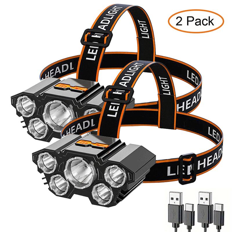 18000-Lumen 5-LED Adjustable USB-Rechargeable Waterproof Headlamp with 2 Portable Flashlights, Headband, ABS Build, Car Maintenance Use, Father's Day Gift (Home & Festive Gift Supplies), Portable Working Lights, Rechargeable Led Spotlight