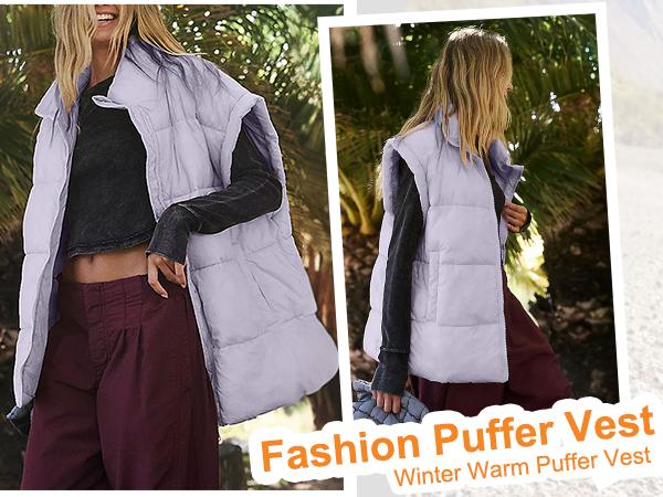 Molitree Women Oversized Puffer Vest Lightweight Warm Sleeveless Puffy Bubble Outerwear Jackets Coats with Pockets