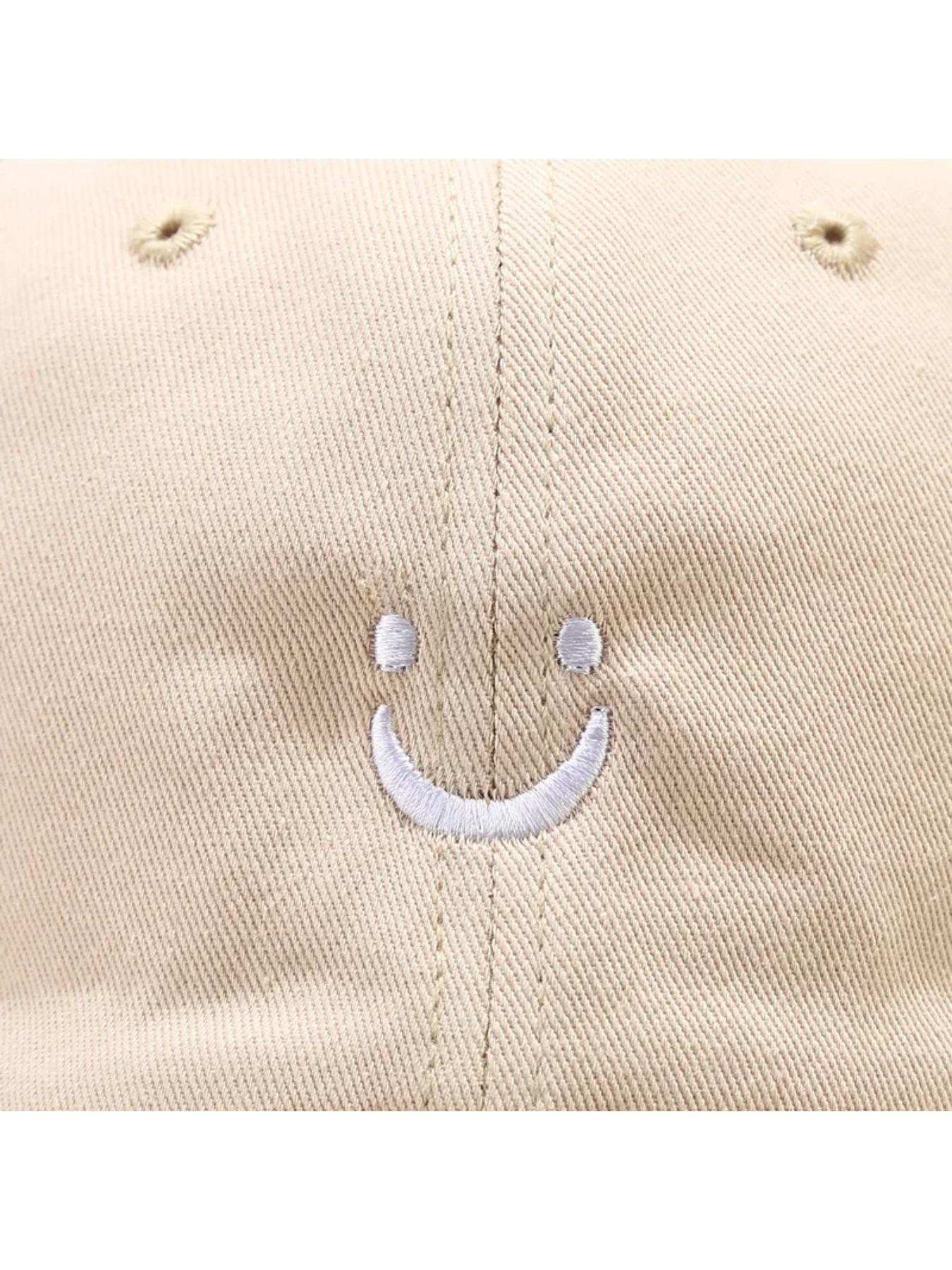 Soft Cotton Baseball Cap for Women Men Smile Face Embroidery Adjustable Low Profile Unstructured Snapback Dad Hat