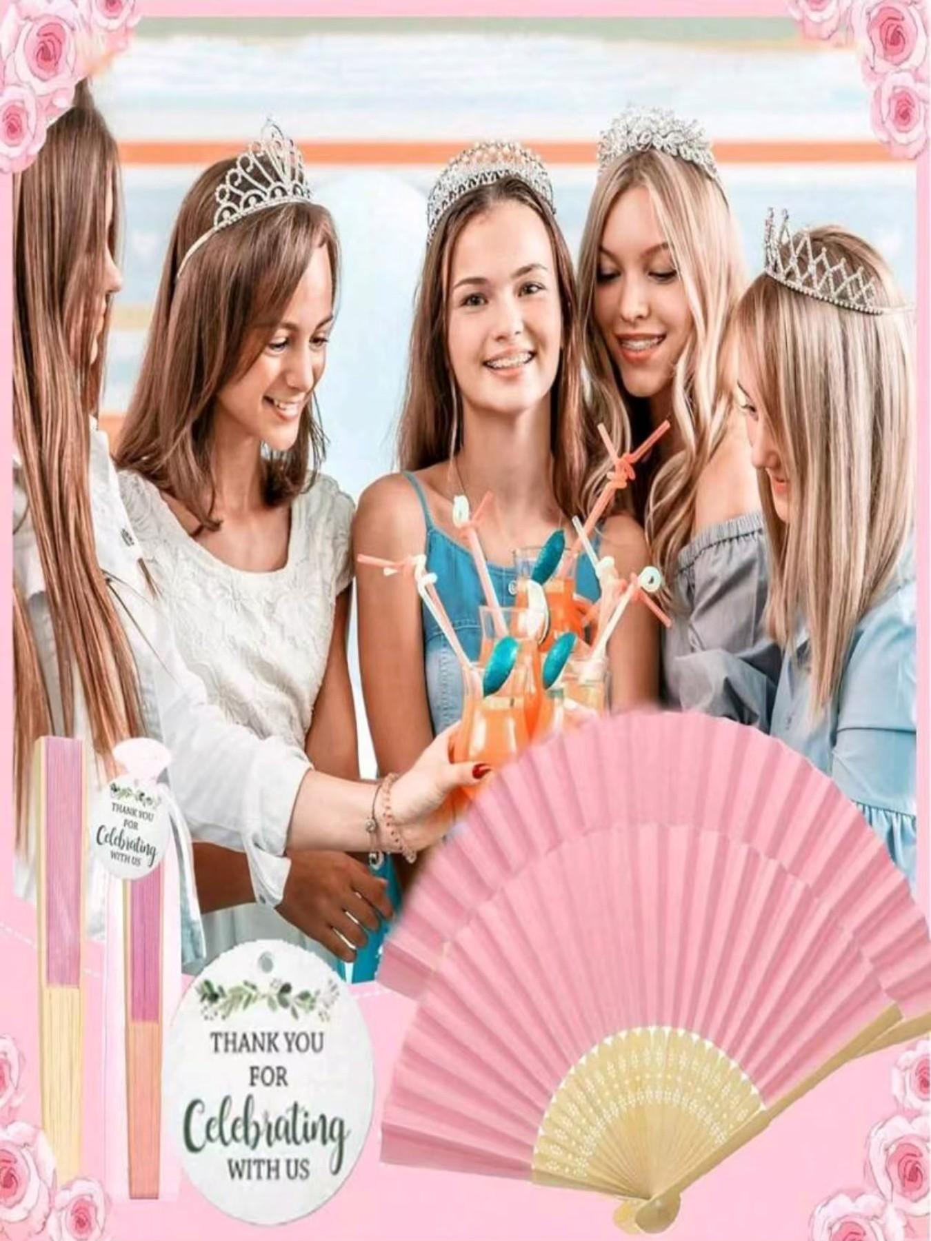 10pcs Paper Fans, Bamboo Folding Fans, Handheld Wedding Fans, Ideal for Brides, Proms, Gifts, Church, Home, Office Decor, DIY