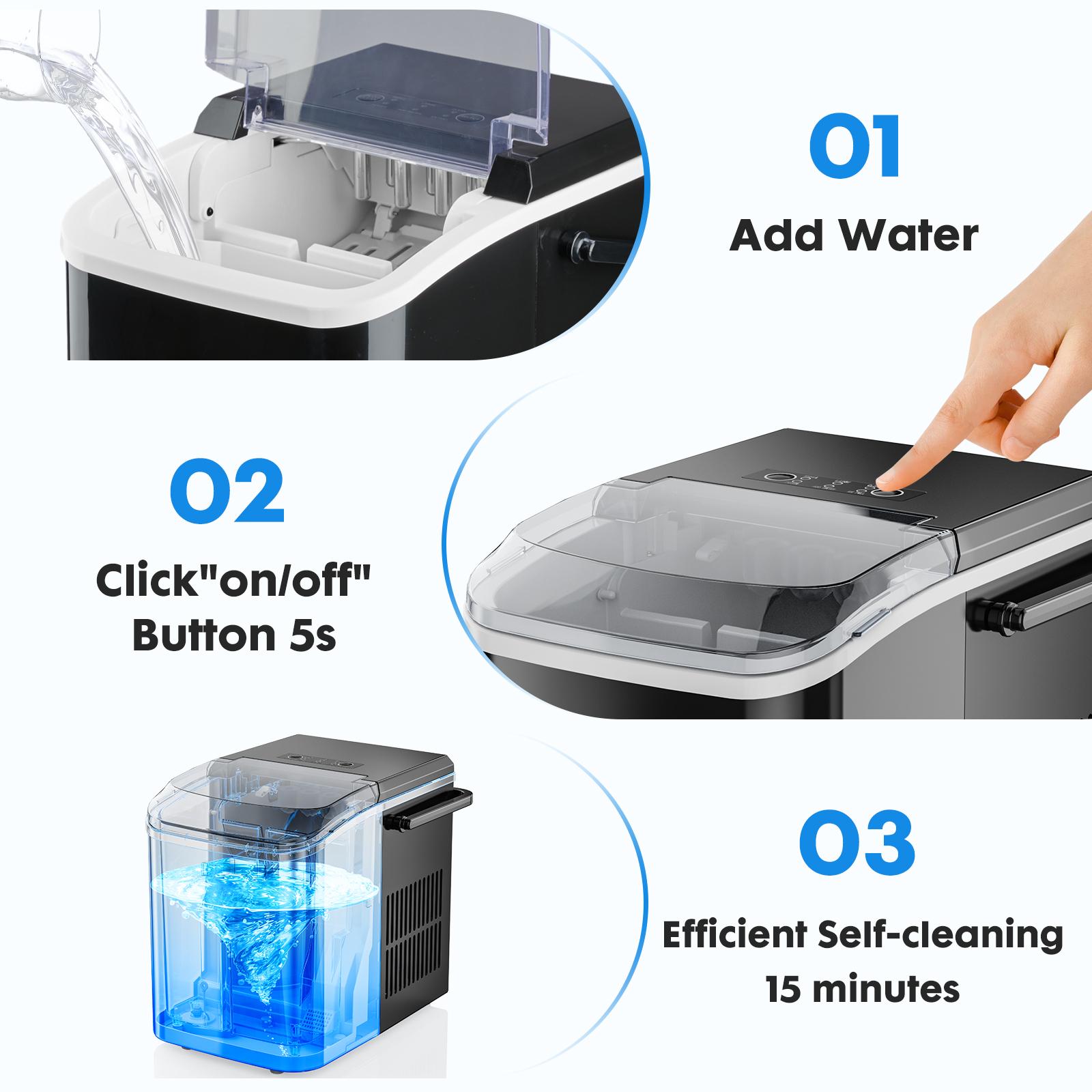Ice Maker Countertop with Handle, 26.5lbs/24Hrs, 9 Ice Cubes Ready in 6 Mins, Self-Cleaning Portable Ice Maker Countertop with Handle, 26.5lbs/24Hrs, 9 Ice Cubes Ready in 6 Mins, Self-Cleaning Portable
