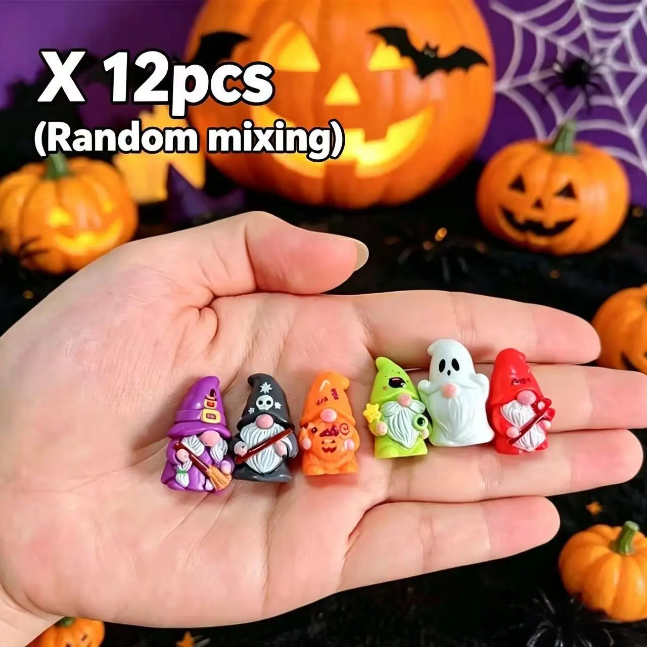 12pcs/set (random design), novel and scary wizard dwarf model figurines, Halloween mini gnome resin decorations, suitable for home decoration, outdoor bonsai decoration, party decorations, and as a gift.