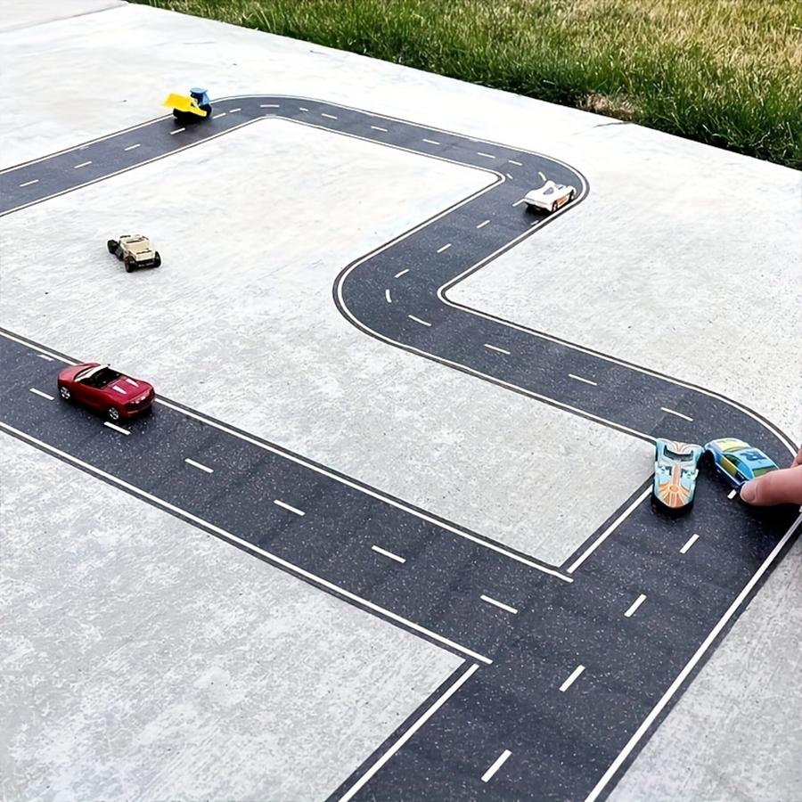 2 rolls Reusable Cartoon Road Track Stickers - Black Polyurethane Tape for Party Racing Decor, Glitter Finish, Auto-Themed Decoration, 2 Rolls (16ft x 2in Each)