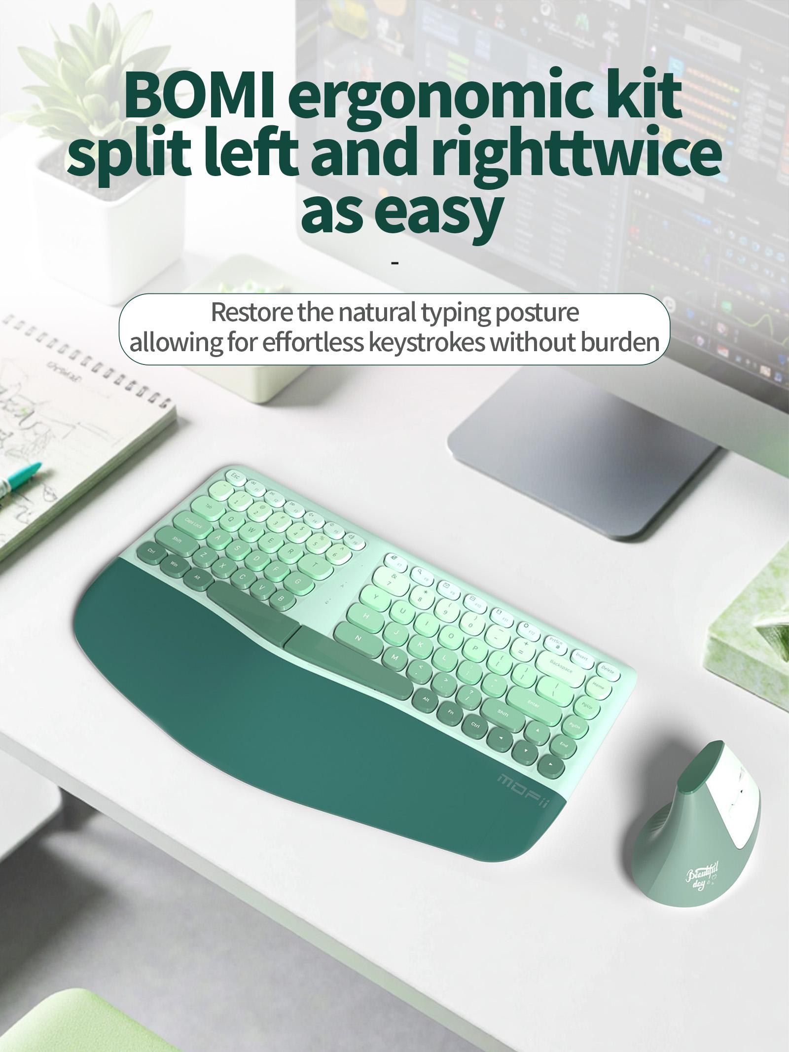 MOFii 1 Set BOMI Wireless Keyboard and Mouse Combo, Gray-White Ergonomic, Split Wrist-Rest Keyboard + Vertical Mouse, Anti-Carpal Tunnel for Office, No Numeric Keypad, Compatible with Laptop & Desktop, US Qwerty (Battery Not Included)