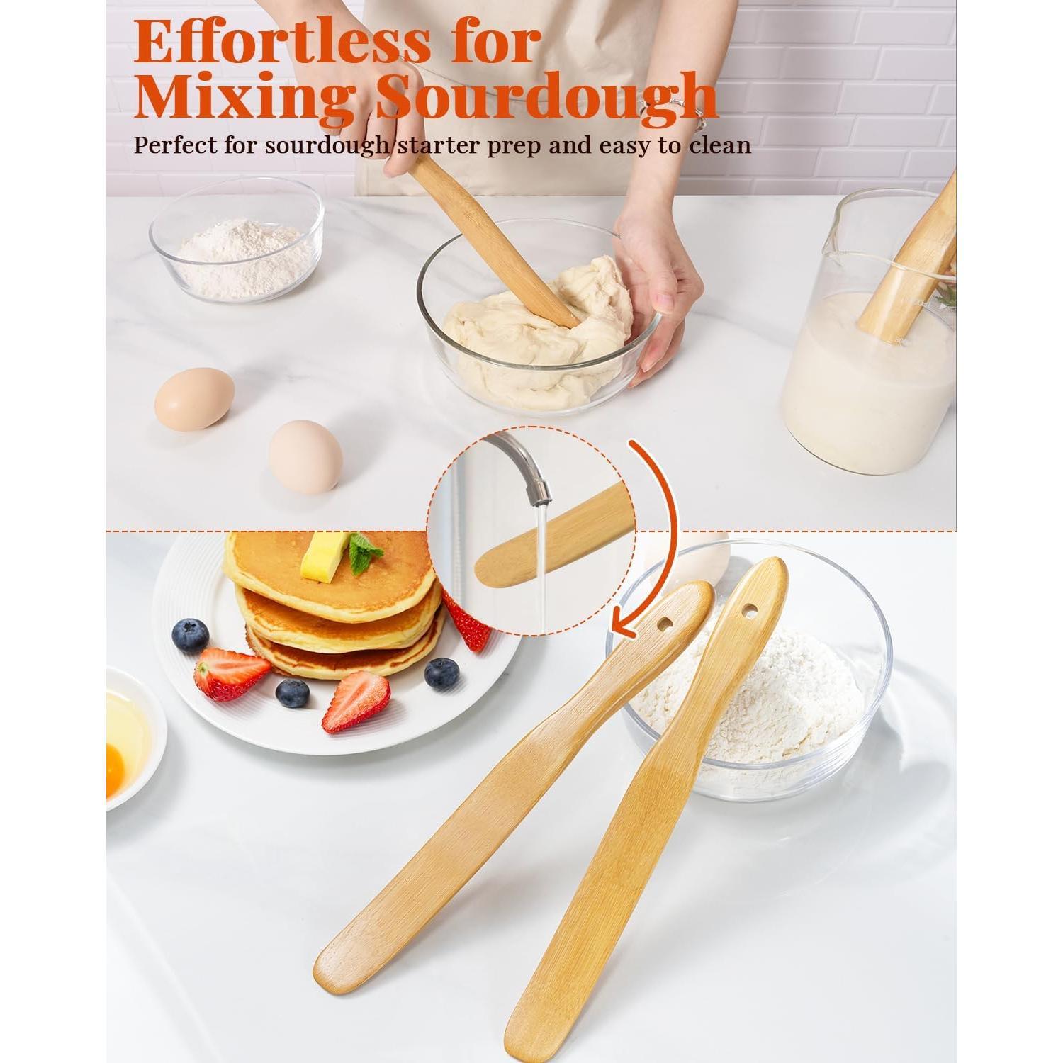 3 count Skinny Spurtle for Sourdough Starter, Wooden Spurtle Spatula for Cooking, Spreading, Reaching Bottom of Jar, Dough Whisk and Sour Dough Tools, Spurtles Kitchen Tools Wooden for Baking Lovers