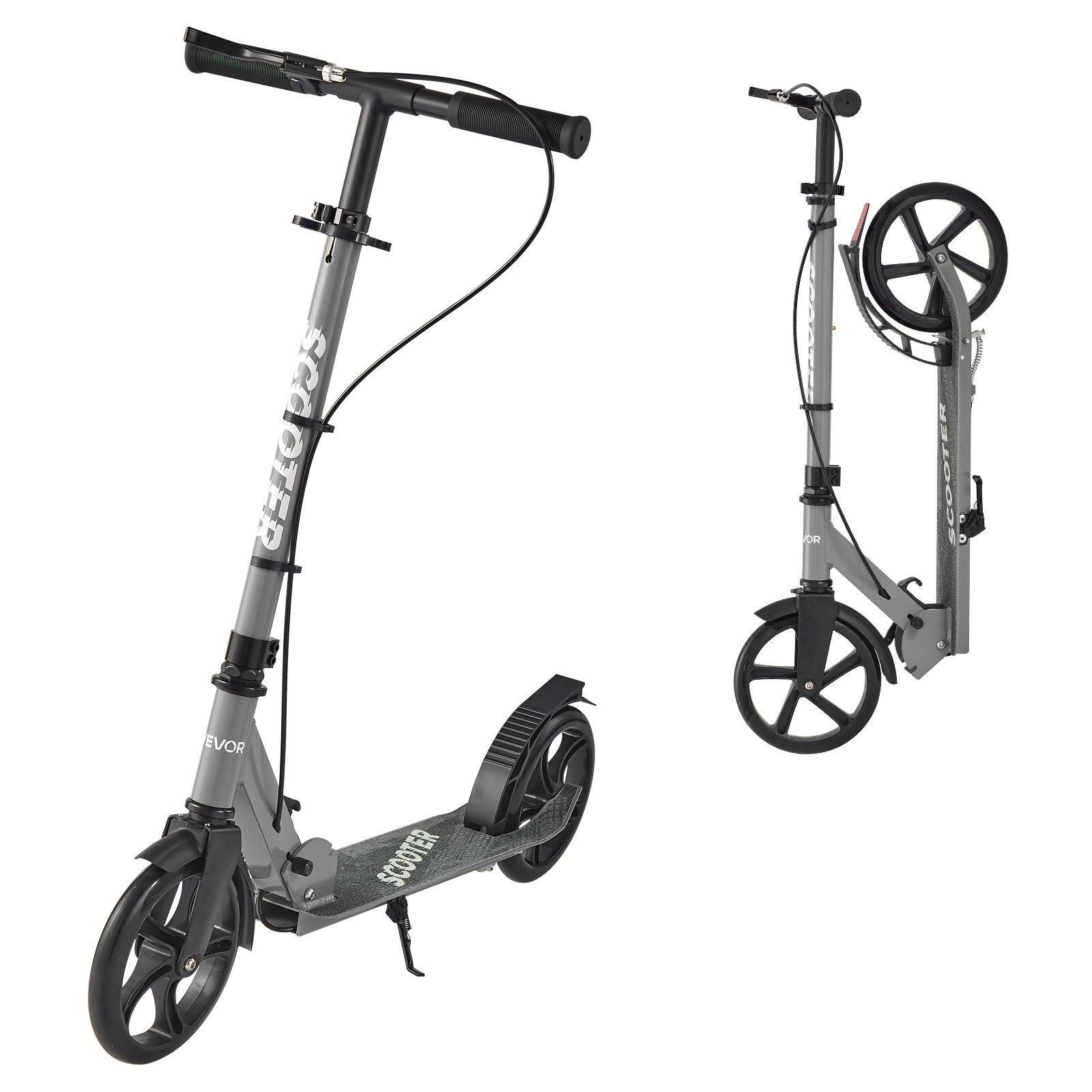 fathersdaygift VEVOR Kick Scooter for Kids Ages 8+, Teens Adults, 2-Wheel Toddler Scooter with Adjustable Height Handlebar, Wide Anti-Slip Deck, Foldable Lightweight Frame for Boys Girls up to 220 lbs, Gray