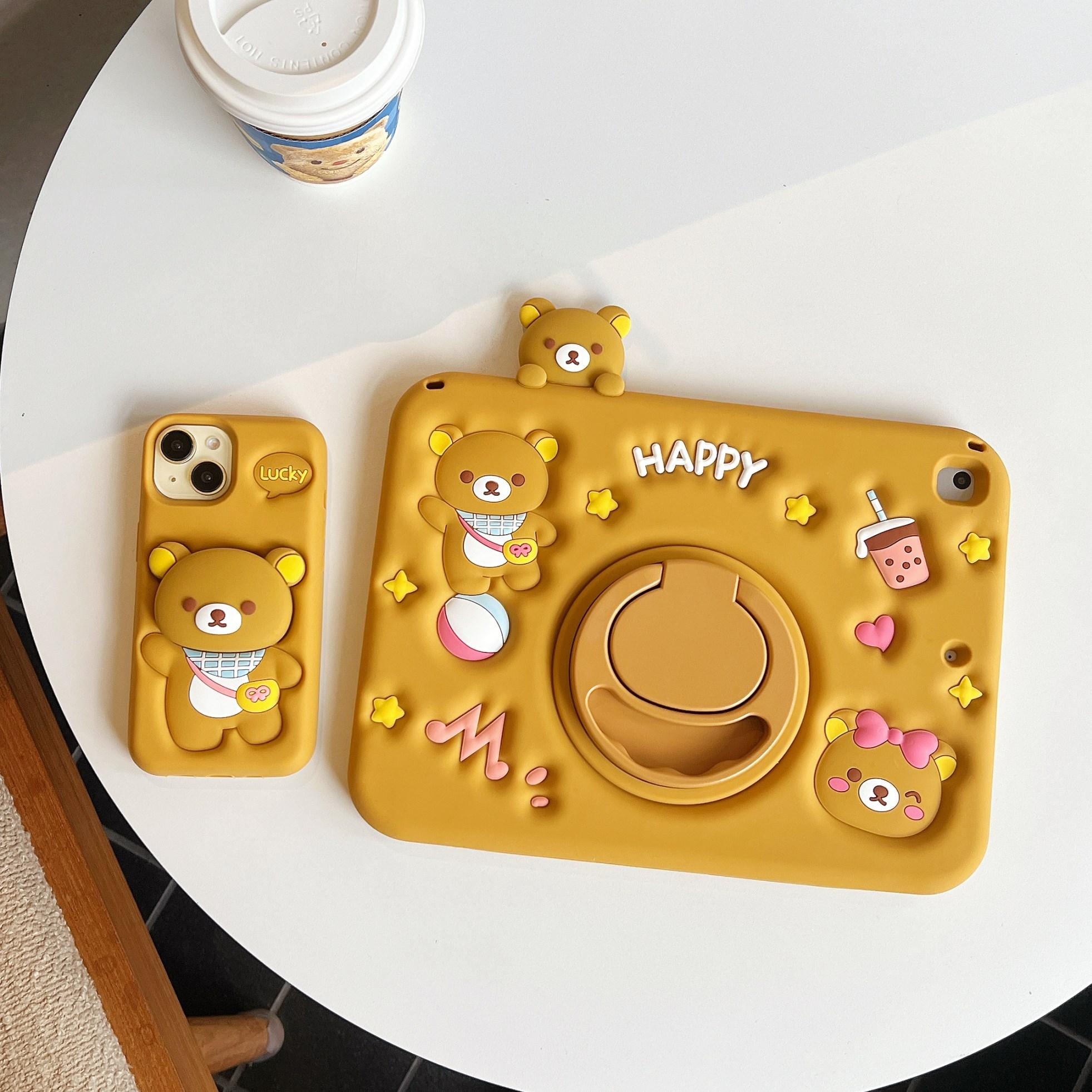 For IPad Air Mini 2 3 4 5 6 7 10.9 Pro 11 9 8 7th 10.2 10.5 GenA16 Child 3D Easy bear Tablet pen slot Protective Same phone case
