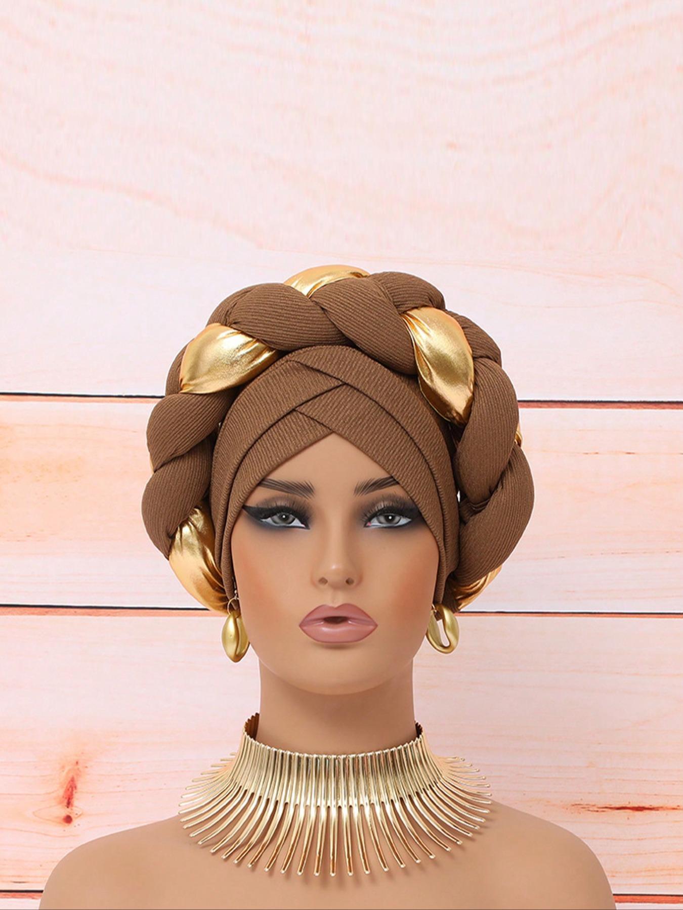 Women's Knitted Headscarf Hat, Braid Design, Puff Ball Style, Comfortable Fit for Daily Wear & Parties, Turban Hijab, Turban Wrap, Fashion Hair Scarves