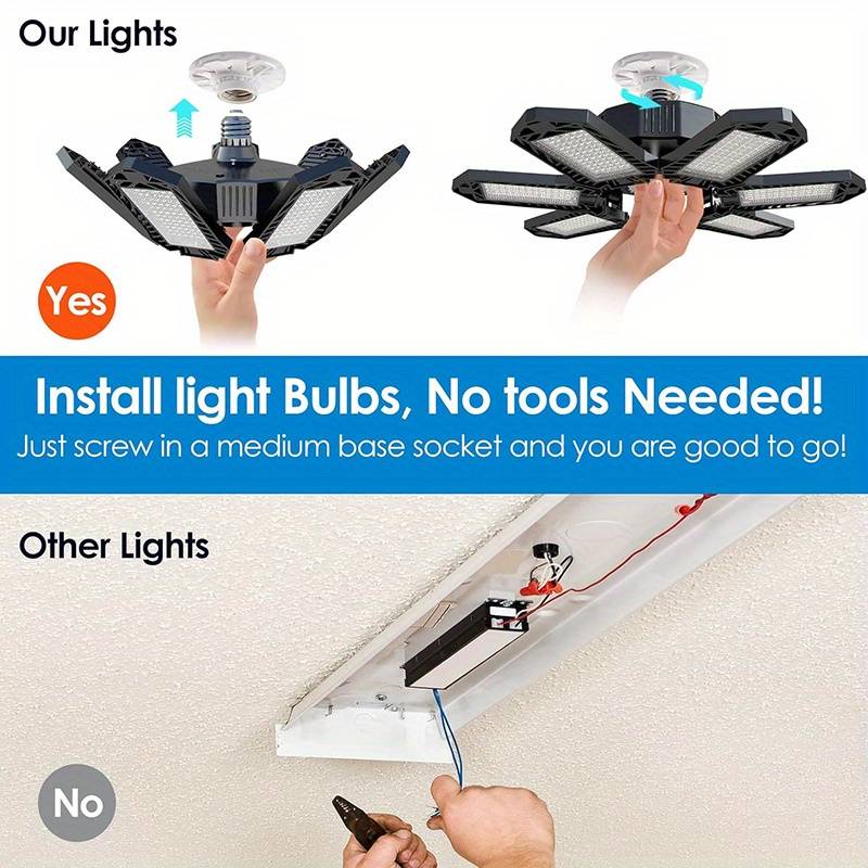 New 7+1LED Garage Light Bulbs, Ultra Bright 6500K Garage Ceiling LED Light, Shop Light with Deformable Panels, E26/E27 Bulb Socket Lighting for Workshop, Warehouse