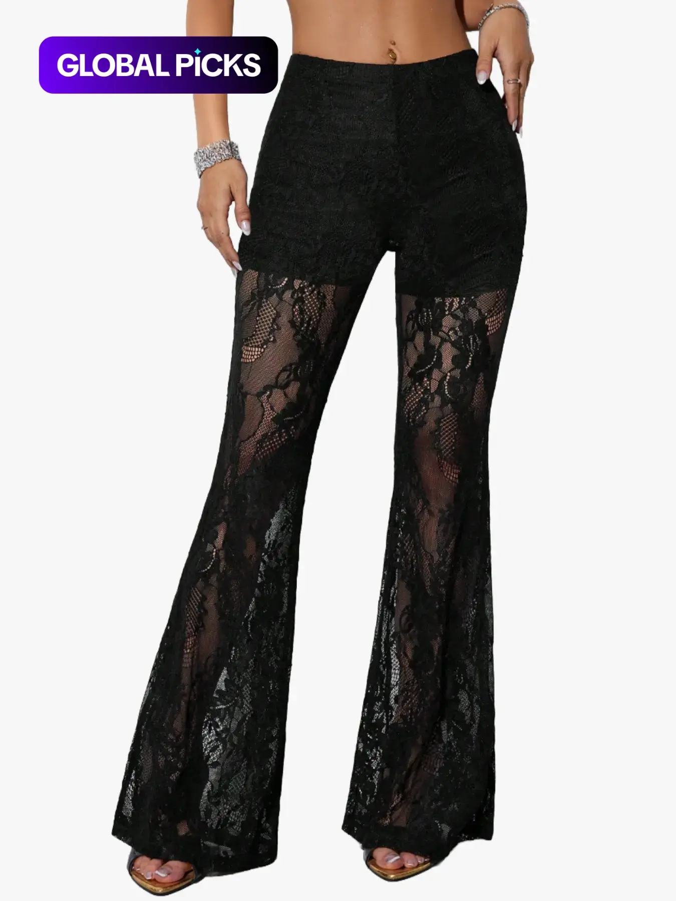 Women's Tight Bodycon Lace Sexy Bell Bottom Pants, Elastic Waist, Floral Pattern, Long/regular Length, Spring & Fall Fashion, Bottoms