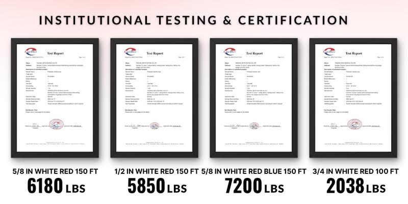 findmall 5/8" & 1/2" Braid Polyester Rope Bull Rigging High Force Polyester Rope 150/ 100 FT White Red/ White Grey Blue