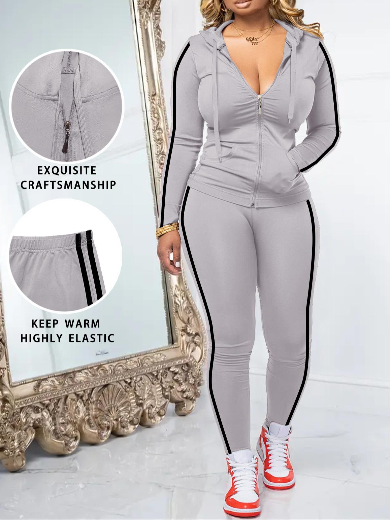 Women's Fall Winter Casual Set, Long Sleeve Knit Top & Pants Two-Piece Suit, Simple Solid Color Fitted Home Wear for Parties & Leisure Activities