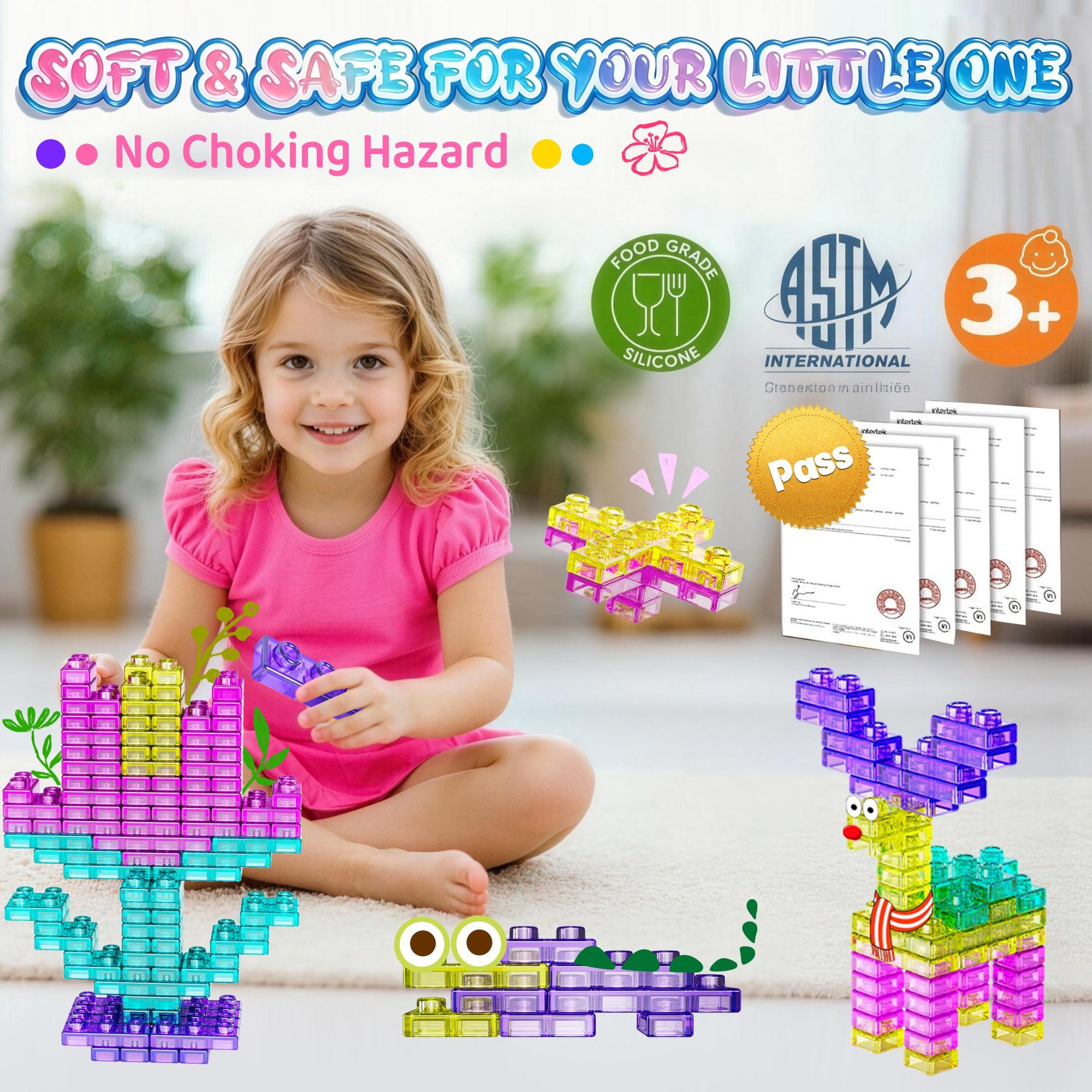 40PCS Squishy Blocks for Toddlers, Soft Jelly Building Blocks Sensory Toys for 3+ Year Old Kids, Stretchy Montessori STEM Stacking Blocks, Non-Toxic Silicone Educational Construction Set Birthday Gift