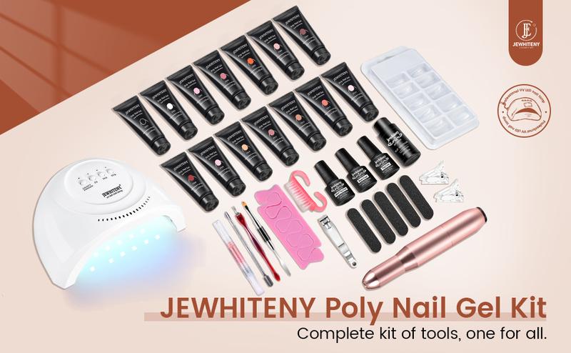 JEWHITENY 14 pcs Poly Gel Nail Extension Kit With Nail Drill Machine U V Nail Light ALL In One Polygel Nail Kit Starter Kit