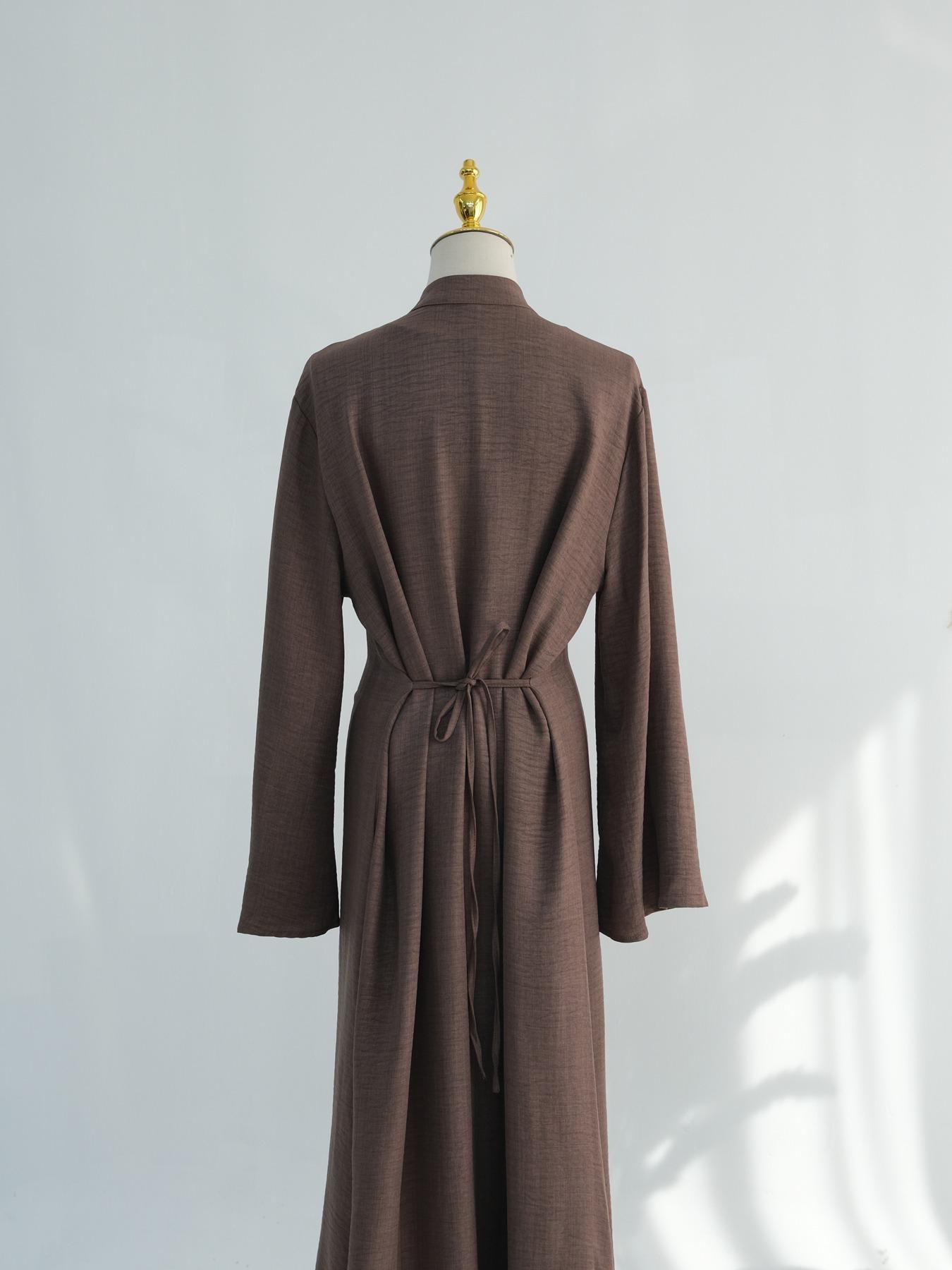 Women's Ramadan Muslim Abaya Solid Color Elegant Cardigan + Long Sleeve Dress Set, Casual Slim-Fitting Two-Piece, Modest Muslim Outfits, No Hijab Included