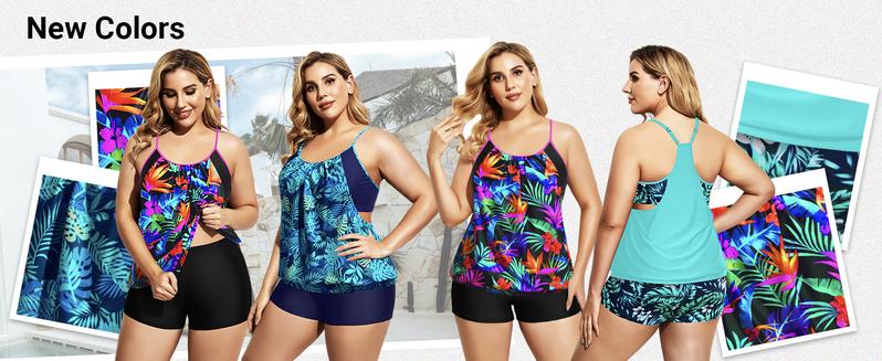 Holipick Women Plus Size Two Piece Tankini Set Swimsuits Tummy Control Bathing Suits Push Up Tankini Top with Boy Shorts Holipick Women Plus Size Two Piece Tankini Set Swimsuits Tummy Control Bathing Suits Push Up Tankini Top with Boy Shorts