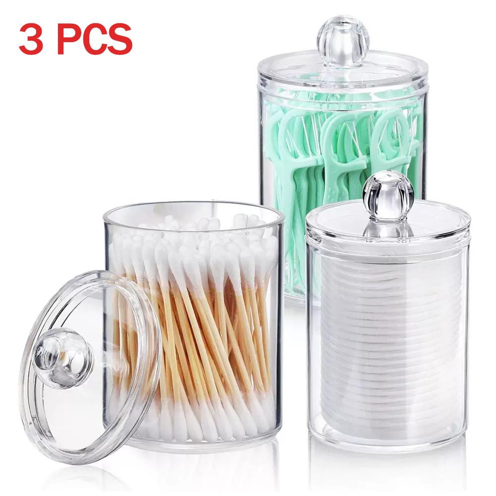 Clear Plastic Transparent Storage Box, 3 Counts/set Modern Simple Storage Jar Canister with Lid, Bathroom Accessories Set, Home Organizer for Cotton Swab, Ball, Pads, Floss, Bottles Containers