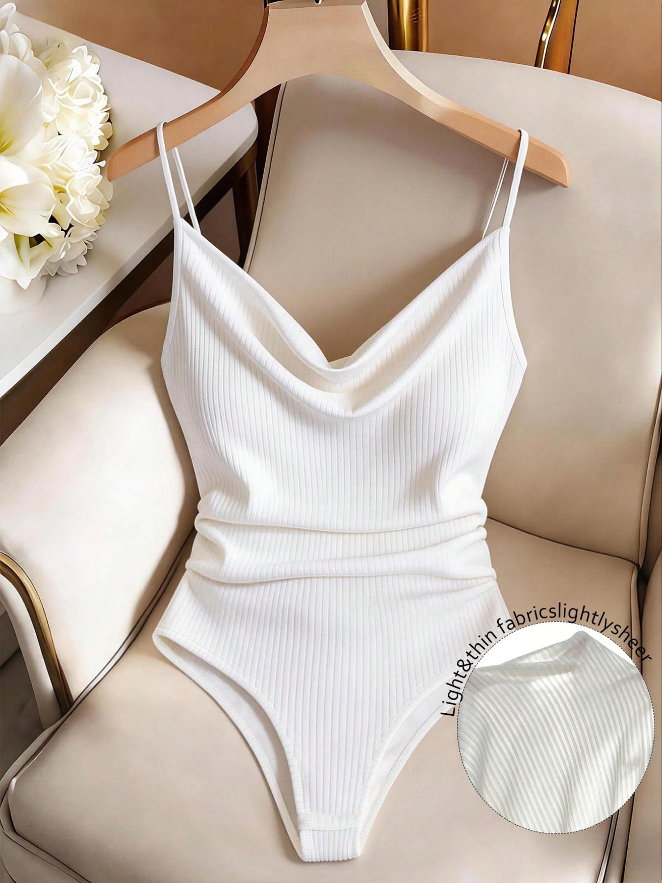 French Style Drop Shoulder V-Neck One-Piece Tank Top, Elastic Waist Slim Fit, Perfect for Everyday, Coffee Shops, Casual Vacations, Photo Ops, Girl Friend Gatherings