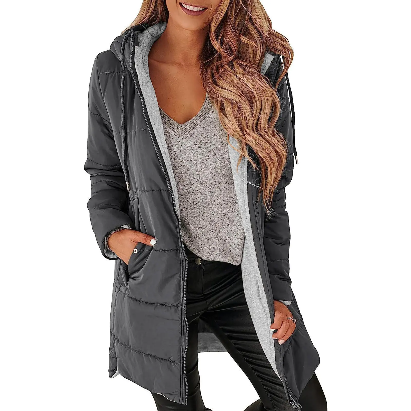 Imily Bela Womens Warm Puffer Down Jacket Hooded Winter Lightweight Mid Quilted Coat with Pockets