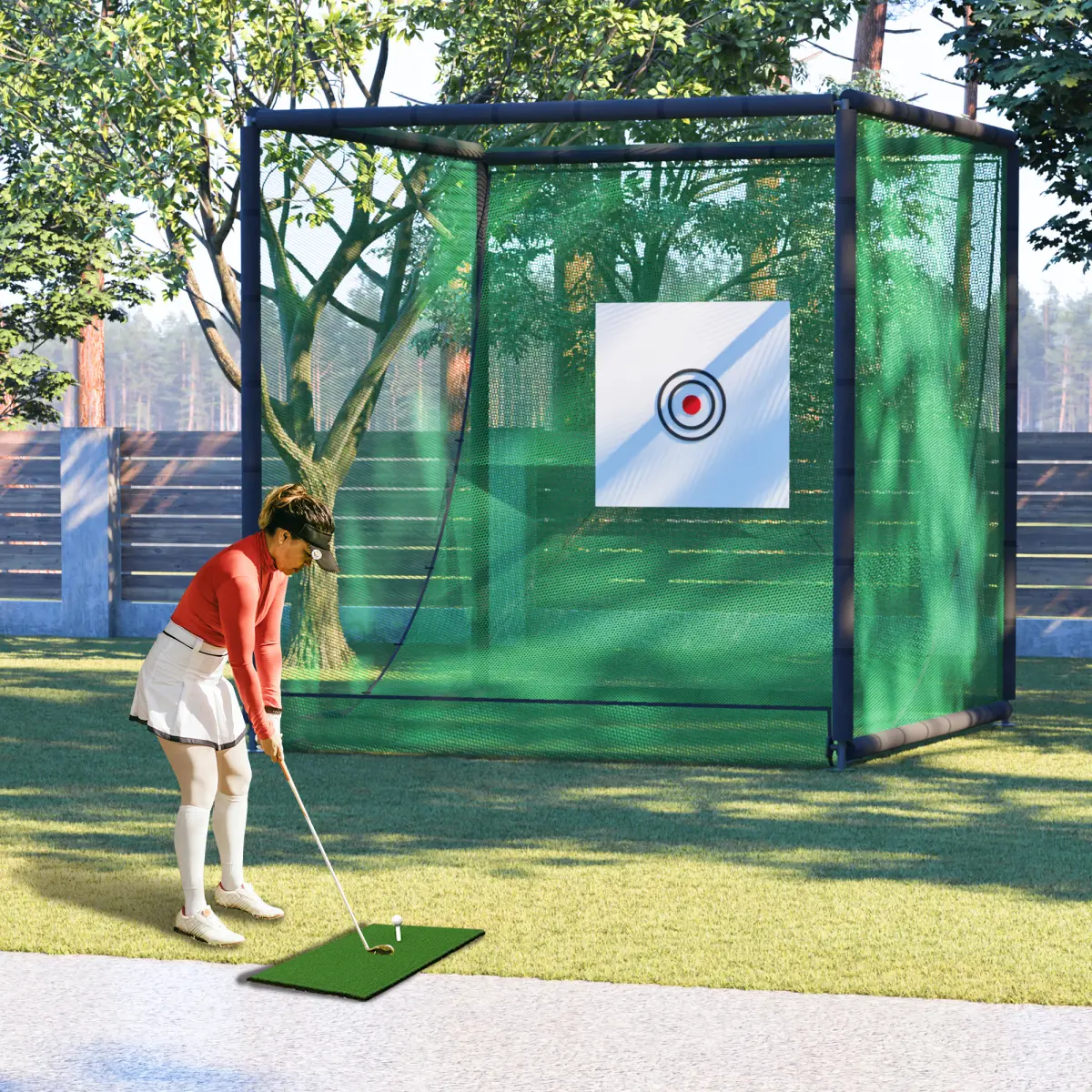 AobtkelGolf Practice Net Cage,10 x 10 x 10FT Metal Frame Hitting Net Kit for Backyard,Golf Batting Cage Netting Golf Training Simulators for Home   WL