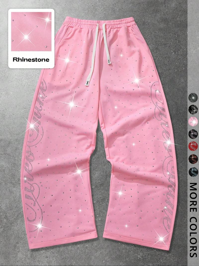 Unisex Rhinestone Starry Sky Sweatpants, Streetwear Fashion, Trendy Simple Design, Perfect for Hip Hop, Rap, Gym, Outdoor Activities, Athleisure Style Bottoms