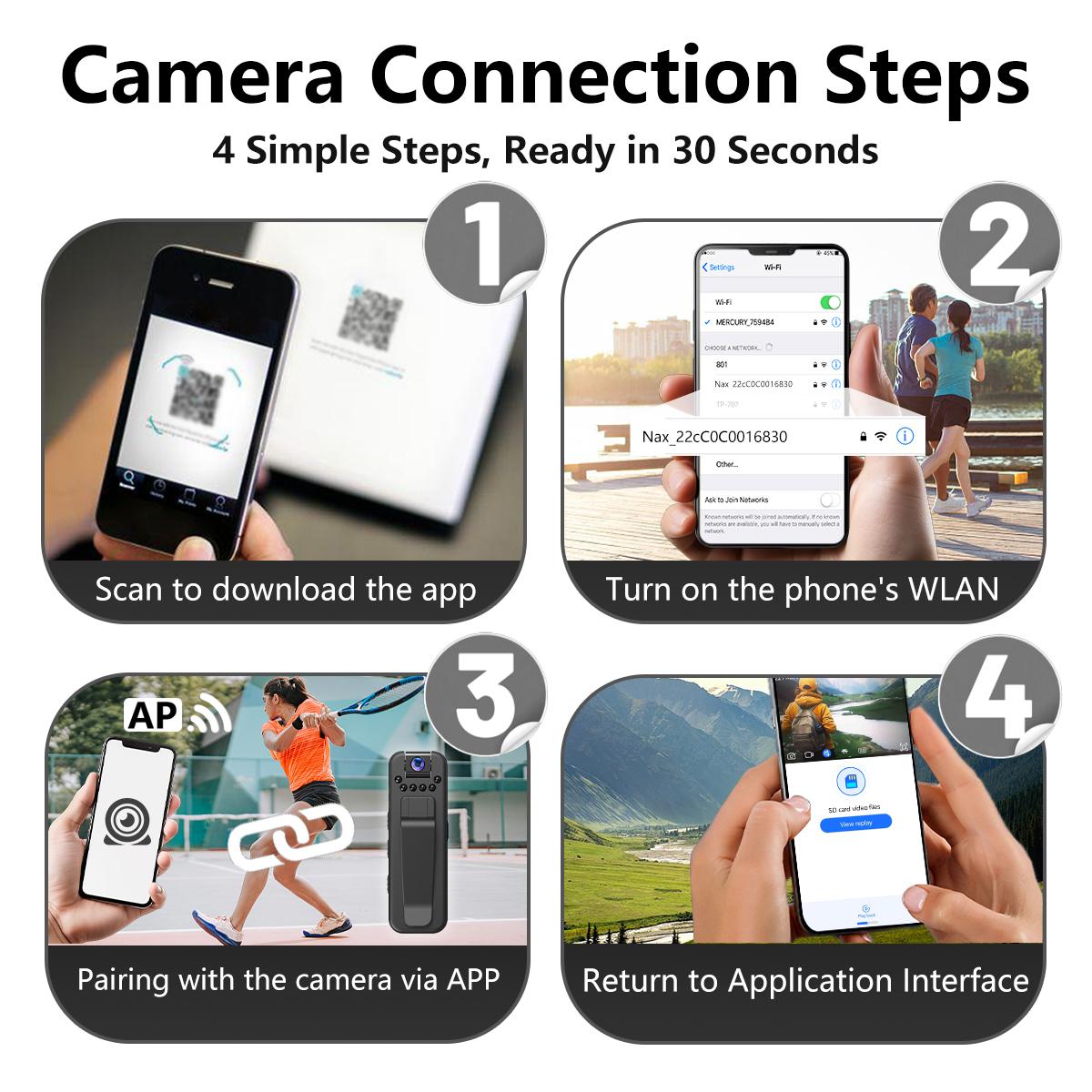 Mini Body Camera with IR Night Vision and 180° Rotating Lens Portable Sport DV Camcorder for Travel Vlogging Cycling Hiking Outdoor Adventures Wearable Video Recording Camera