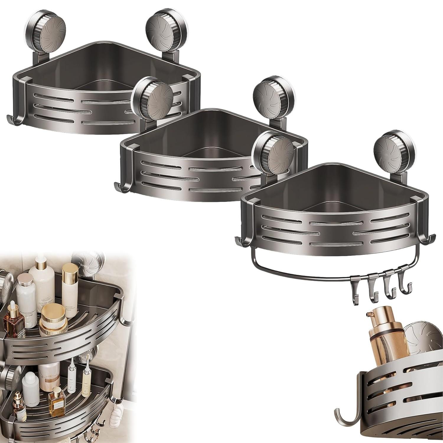 Adjustable Wall-Mounted Triangular Storage Rack, Rustproof Removable Organizational Basket for Bathroom/dorm, Corner Shelving Solution, Organiser