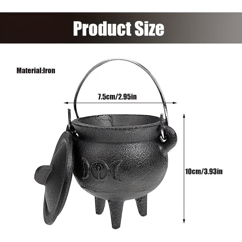Cast Iron Witchcraft Cauldron with Lid and Carry Handle, Perfect for Spells, Halloween Decor, Incense Burning, Classic Practical Supplies