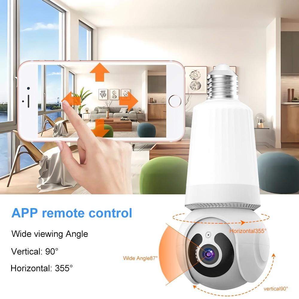 E27 Light Bulb Security Camera, WiFi, Auto Human Tracking, Full Color Night Vision, Zoom, Works with Alexa, 10x Digital Zoom