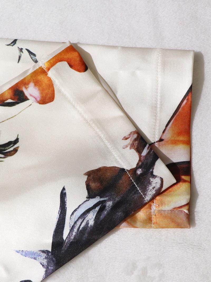 Two-piece Set Women's Floral Print Set, Elegant Long Sleeve Button Blazer & Pants Set, Women's Sleepwear for Spring & Fall