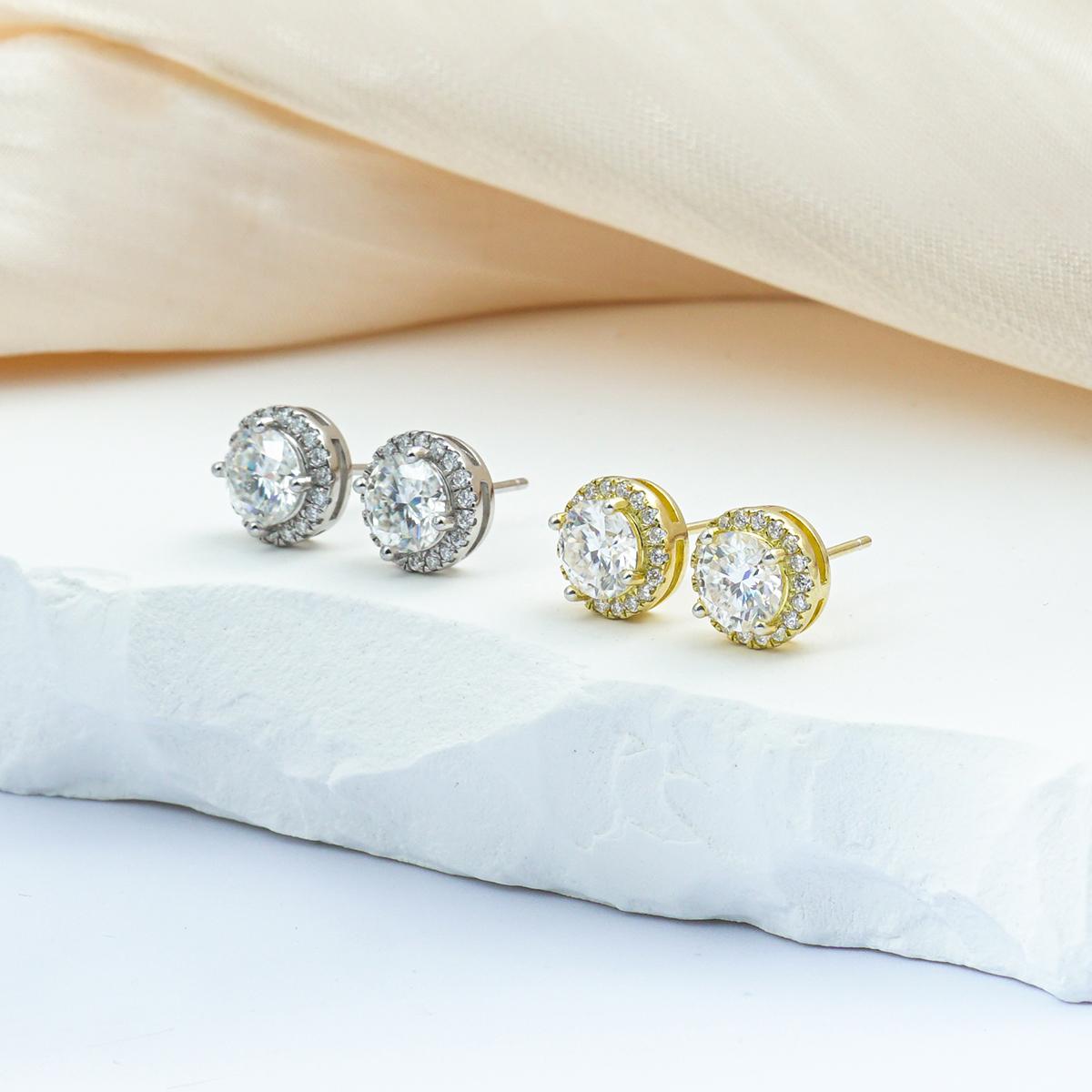 Delzzad S925 Halo VVS Synthetic Moissanite Stud Earring Daily Costume Jewelry Accessories Perfect Birthday Wedding Anniversary Gifts for Women