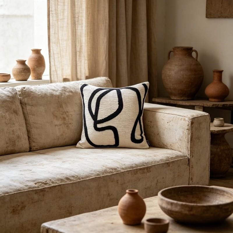1 piece, Abstract Line Embroidered Cushion Cover | Minimalist Nordic Style Throw Pillow Cover for Sofa & Bedroom. (without pillow core)