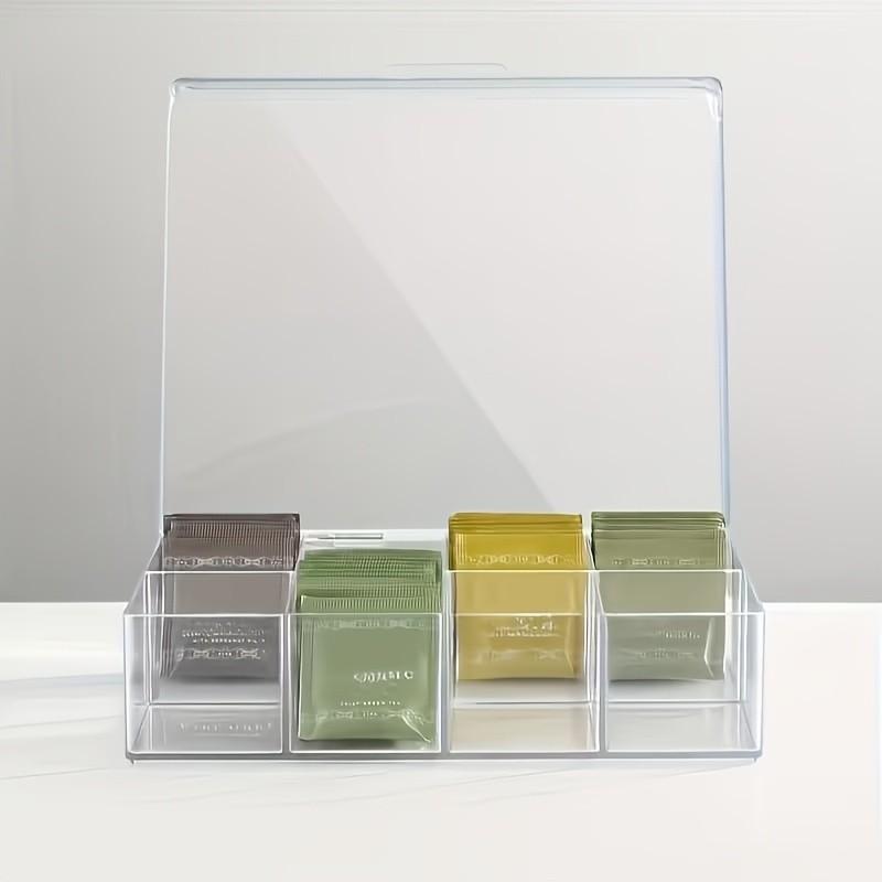 Multifunctional 8-Compartment Transparent Plastic Storage Box, Waterproof Kitchen Tea and Spice Organizer, Flip Lid Design, Modern Style