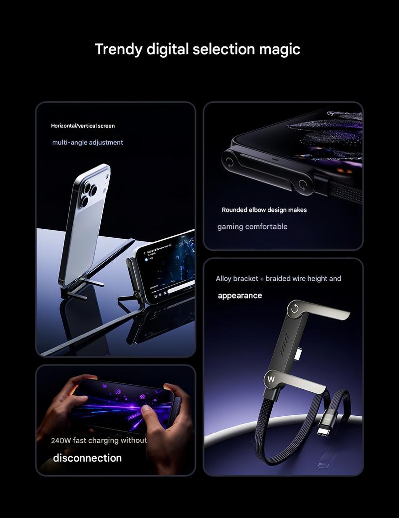 basemo Invisible Holder Charger Cable with Stand, 240w super fast charging 2-in-1 Fast Charging Cord & Phone Stand for Gaming, Office, Car Travel, Compatible with iPhone Samsung Type-C charging cable Black basemo Invisible Holder Charger Cable with Stand, 240w super fast charging 2-in-1 Fast Charging Cord & Phone Stand for Gaming, Office, Car Travel, Compatible with iPhone Samsung Type-C charging cable Black