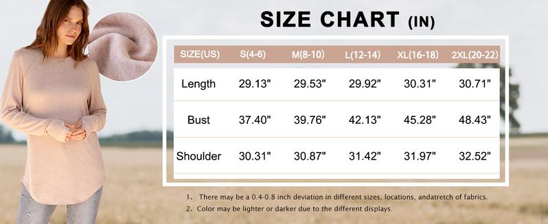 NNYZ NNYZ Womens Tunic Tops to Wear with Leggings Long Sleeve Thumb Hole Shirts Crew Neck Curved Hem