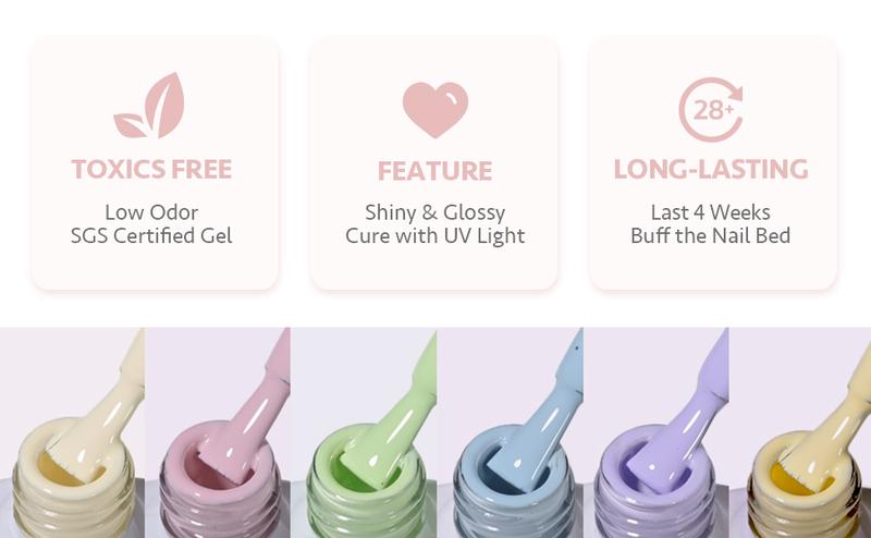 GAOY Macarons Pastel Pink Blue Gel Nail Polish Set, 6 Colors Green Yellow Nude Spring Soak Off UV Light Cure Gel Polish Kit for Salon and Nail Art DIY at Home