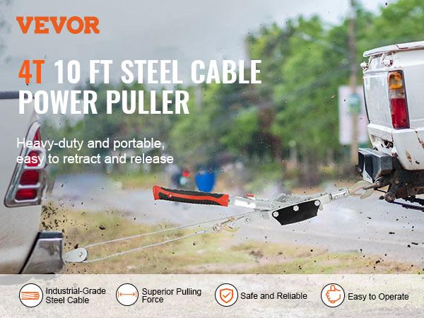VEVOR Come Along Winch, 4 Ton (8, 818 lbs) Pulling Capacity, 10 ft Steel Cable, 3 Hooks, Heavy Duty Ratchet Power Puller Tool with Dual Gears, Automotive Hoist Cable Puller Ideal for Vehicle Rescue