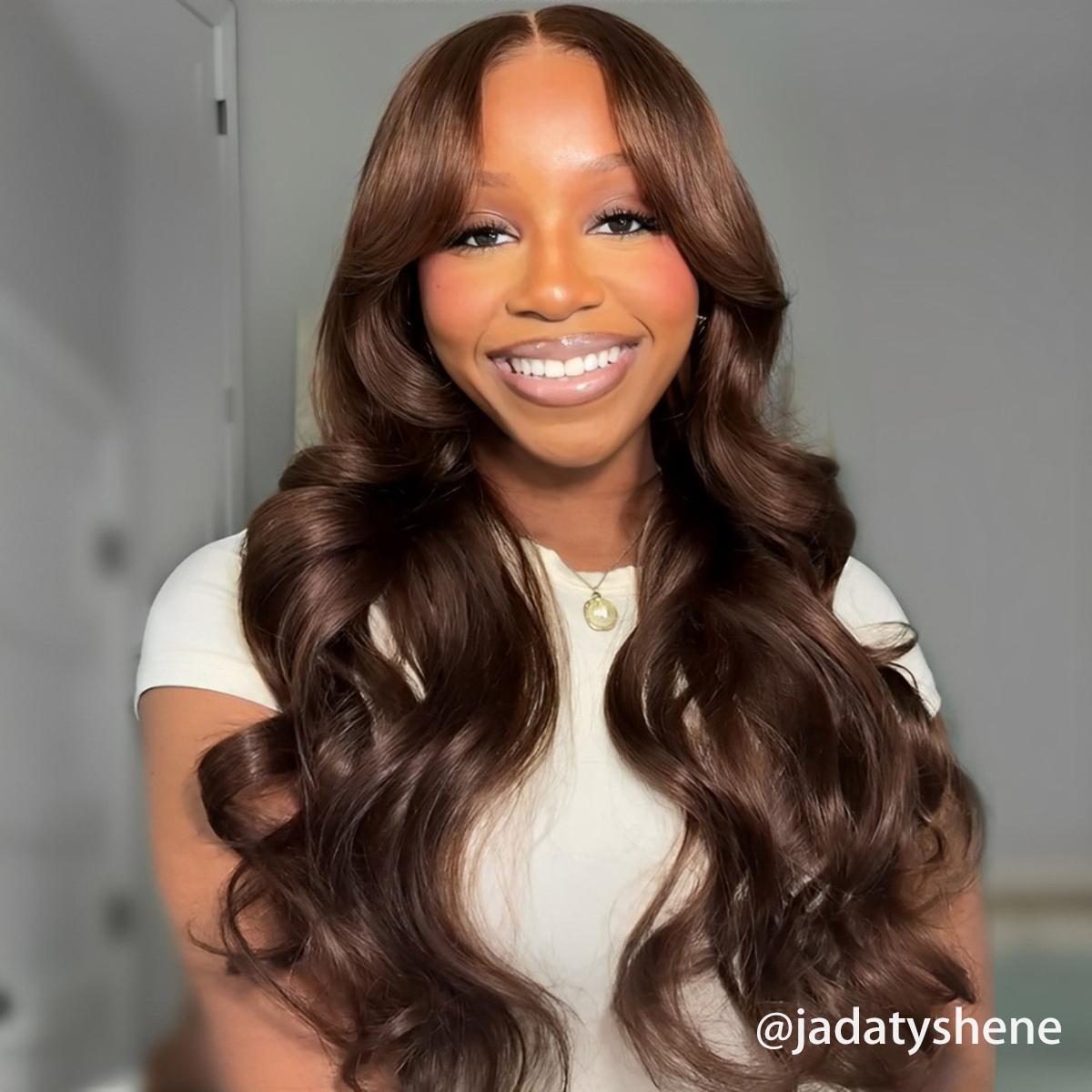 Mscoco Dark Brown Human Hair Wigs 6x5 Chocolate Brown Glueless Lace Wigs Wear And Go Body Wave & Straight Breathable Pre Bleached Knots Stretchy HD Lace Closure Wig