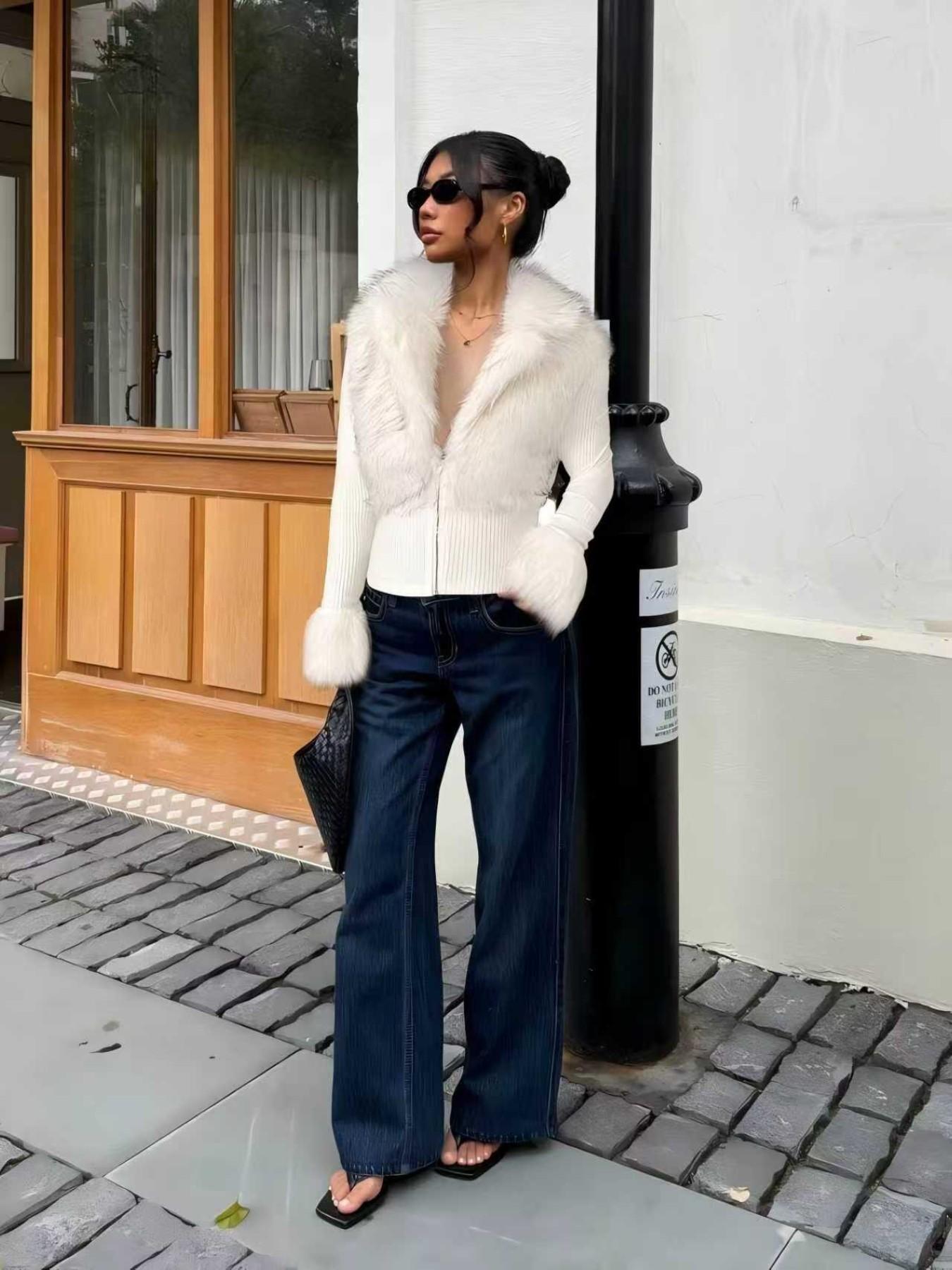 2026 New Fall/winter Women's Faux Leather Fur Patched Puffy Coat, Outerwear, Streetwear, Plaid Punk Style, Y2K Fashion 00156666