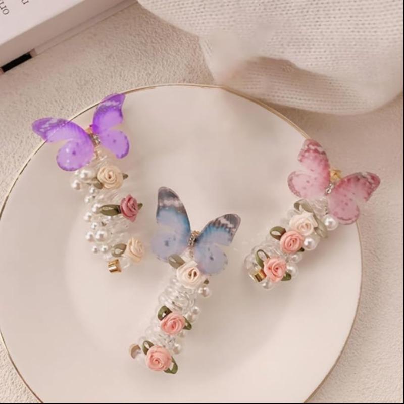Girls' Butterfly Pearl Hair Ties, Colorful Ponytail Braid Accessories, Cute Back-Of-Head Decorations, Perfect Gift Idea