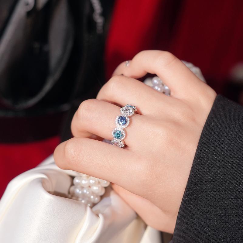 【#416 Popular Eternity Band】5ct Round Halo Eternity Band vvs Synthetic Moissanite Rings in 925 Sterling Silver