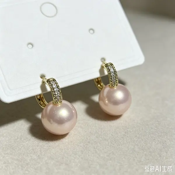 Gold Plated Pink Simulated Pearl Drop Earrings, Sparkling Rhinestone Inlaid Dangle Earrings, Elegant Jewelry Gift for Women