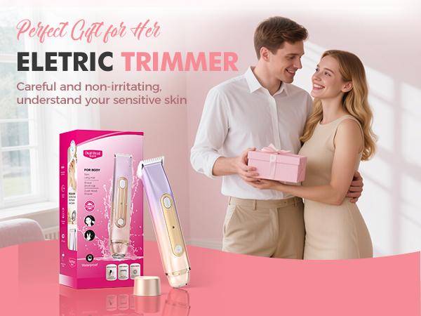 PVBKZ Bikini Trimmer for Women, Electric Shaver and Razor Rechargeable 2-in-1 Body and Facial Epilator, Dual Heads for Painless Trimming of Pubic Hair, Face, Underarms and Legs, IPX6 Waterproof. Christmas Gift New Year Gift Shaving Grooming