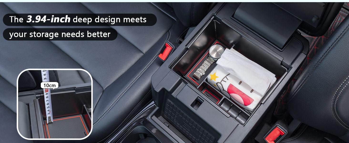 2020-2026 Ford Explorer Console Organizer Tray - Compatible with 2020+ Ford Explorer Deep Armrest Storage Box with Coin Holder & Non-Slip Mats, Red Interior 6th Gen Explorer Accessories