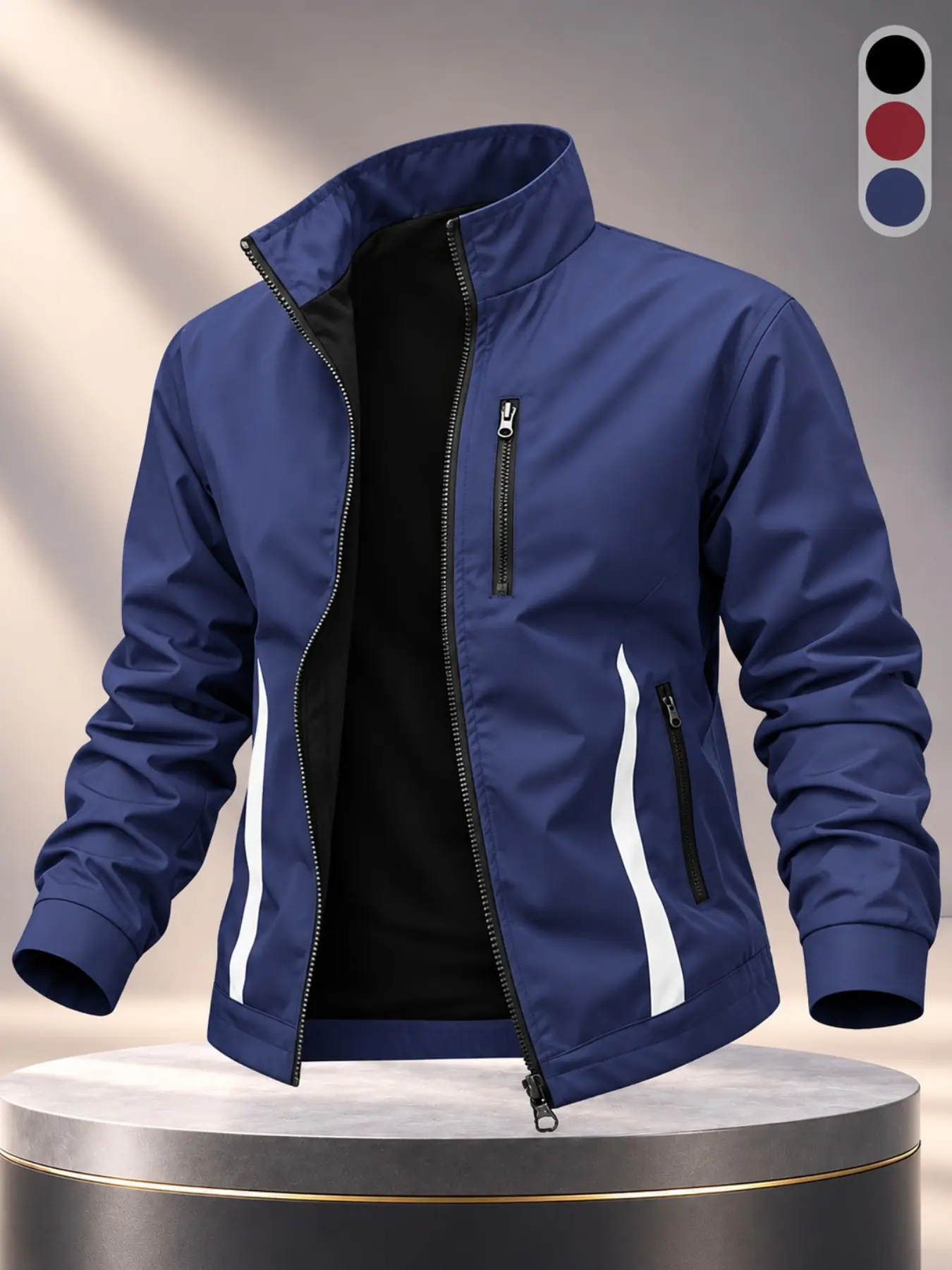 Men's Spring & Fall Hooded Zipper Jacket, Outdoor Sports Jackets, Casual Fitted Woven Fabric Outerwear, Outdoor Running Hiking Detachable Hat Design