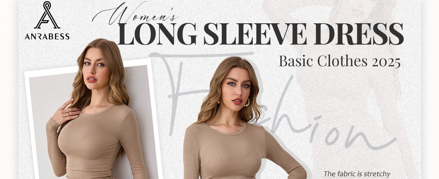 ANRABESS Women Long Sleeve Bodycon Mini Dress Sexy Crewneck 2025 Fall Ribbed Knit Slim Fit Party Cocktail Night Short Dresses SpringStatements